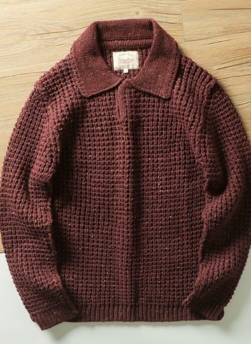 Brown Knitted Collared Long Sleeves Polo Shirt | RM - BTS