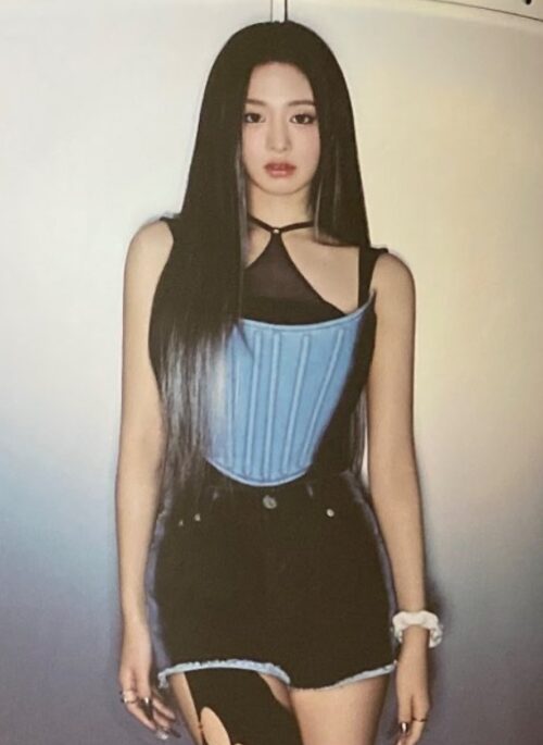 Blue Washed Denim Corset Top | Ahyeon - BabyMonster