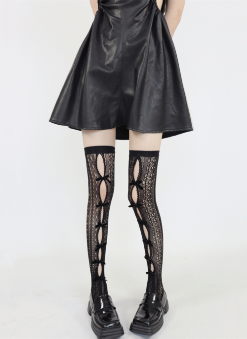 Black Hollow Bow Net Stockings | Aisha - Everglow