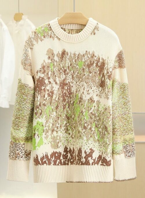 Beige Abstract Crewneck Knit Sweater | Seonghwa - ATEEZ