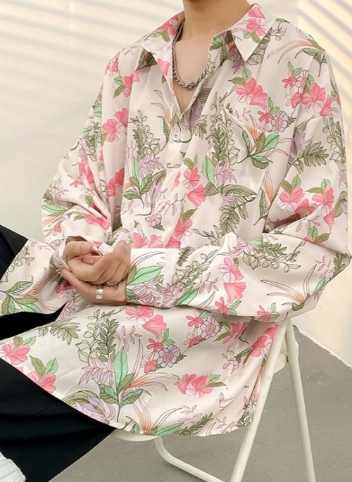 Beige And Pink Floral Shirt | Mingyu - Seventeen