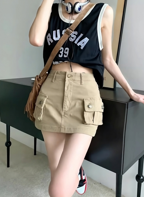 Beige Cargo-Style Denim Skirt | Handong - Dreamcatcher