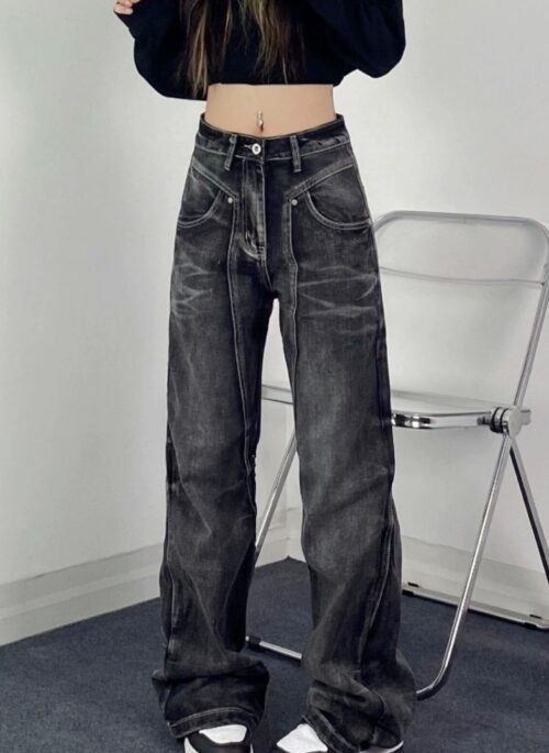 Black Splicing Deconstructed Jeans | Karina - Aespa
