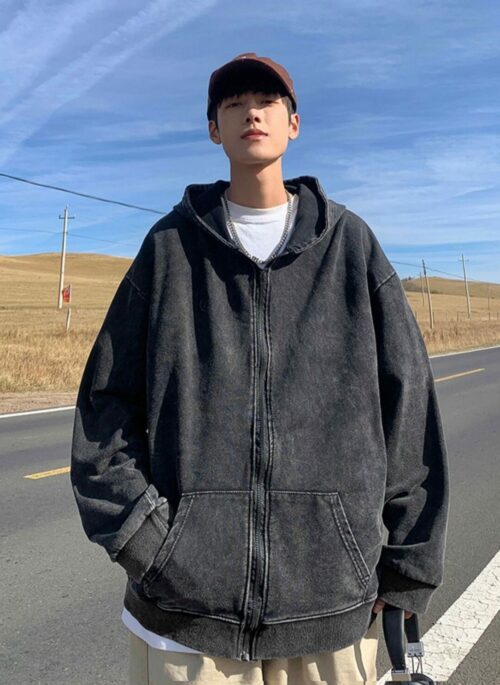 Black Washed Hooded Jacket | Wooyoung - ATEEZ