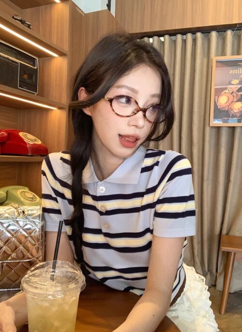 Blue Striped Polo Shirt | Gaeul - IVE