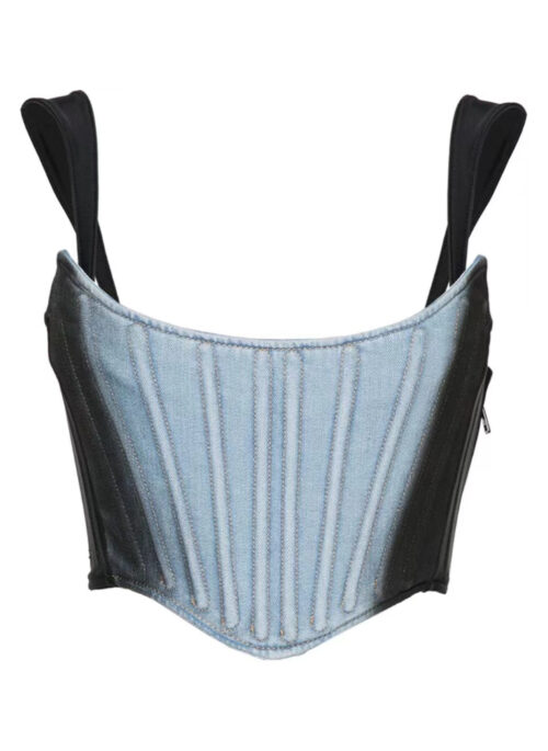 Blue Washed Denim Corset Top | Ahyeon - BabyMonster