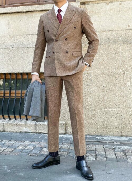 Brown Double-Breasted Suit Blazer And Pants Set | Jay - Enhypen