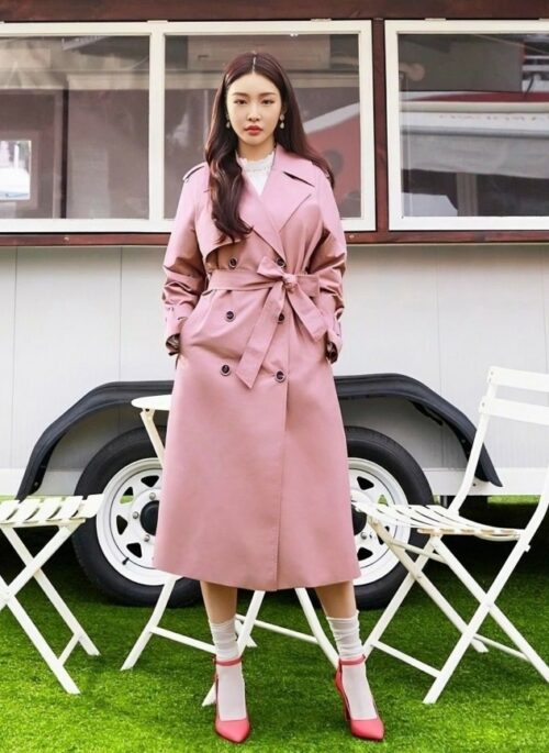 Pink Double Breasted Coat | Chung Ha
