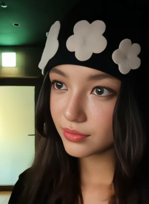 Black Flower Embellished Beanie Hat | Danielle - NewJeans