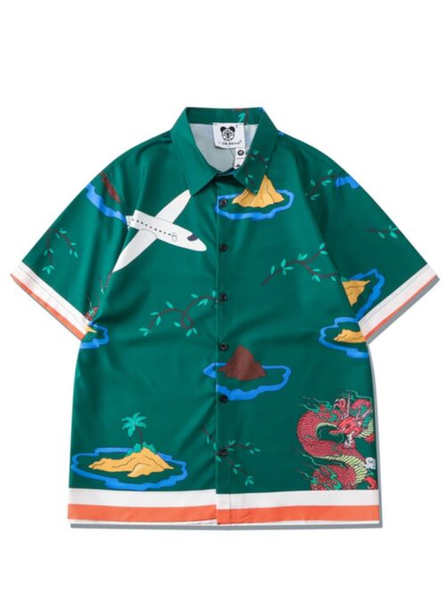 Green Cartoon Print Short Sleeve Shirt | RM - BTS