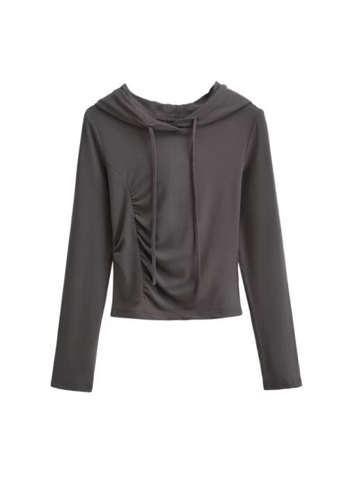 Grey Ruched Hooded Top | Lisa - BlackPink