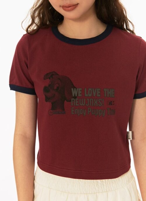 Burgundy Red Cropped T-Shirt | Haerin – NewJeans