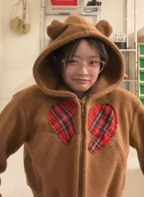 Brown Bear Ears Hooded Jacket | Hanni - NewJeans