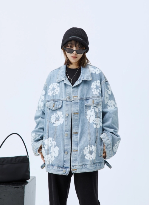 Blue Floral Print Denim Jacket | Hyein - NewJeans