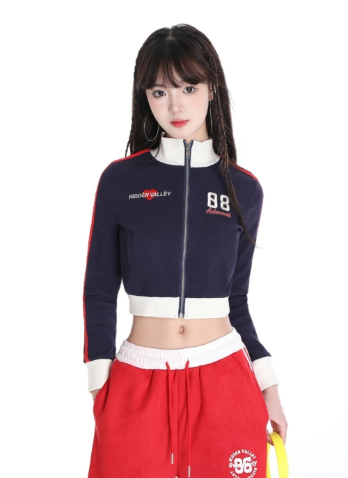 Blue Cropped Stand-Collar Zip Jacket | Yunjin - Le Sserafim