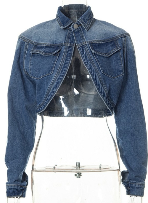 Blue One-Button Cropped Denim Jacket | Karina - Aespa