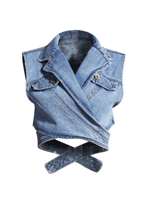 Blue Cross Wrap Denim Top | Mia - Everglow