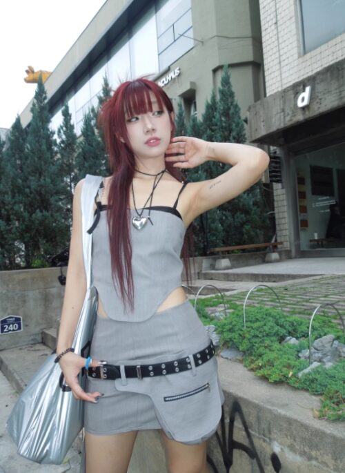 Grey Layered Corset Style Top | Pharita - BabyMonster