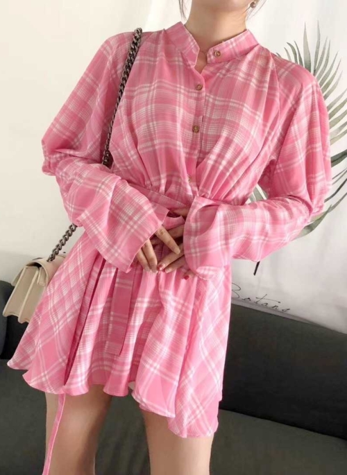Pink Waist Cut-Out Plaid Shirt Dress | Jisoo – BlackPink