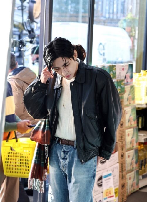 Black Retro Faux Leather Jacket | Taehyung - BTS
