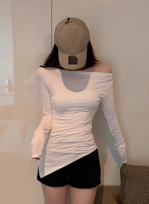 White Asymmetric Off-Shoulder Top | Ningning - Aespa