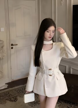White Scarf Neckline Suit Dress | Hong Hae In – Queen Of Tears