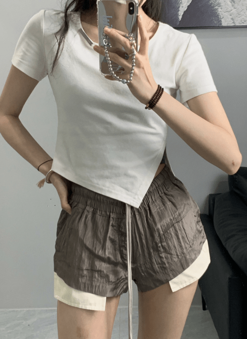 Brown Drawstring Fitted Shorts | Rami - BabyMonster