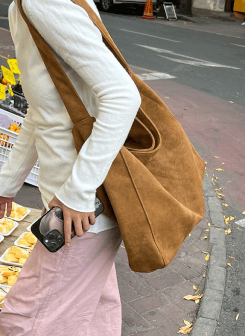 Brown Suede Tote Bag | Rose - BlackPink