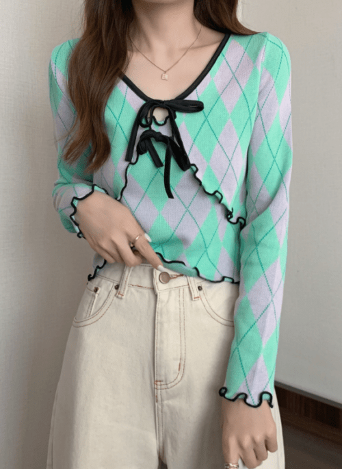 Green Argyle Tie Cardigan | Gaeul - IVE