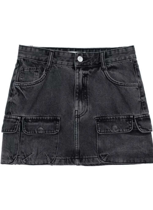 Grey Multiple Pockets Denim Skirt | Giselle - Aespa